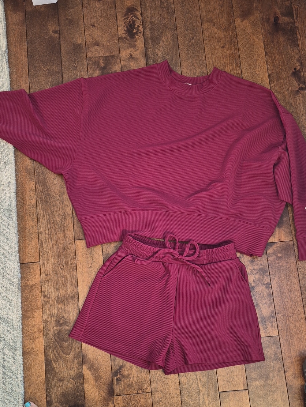 Zenana Outfitters Wine Red Ribbed Drawstring Shorts